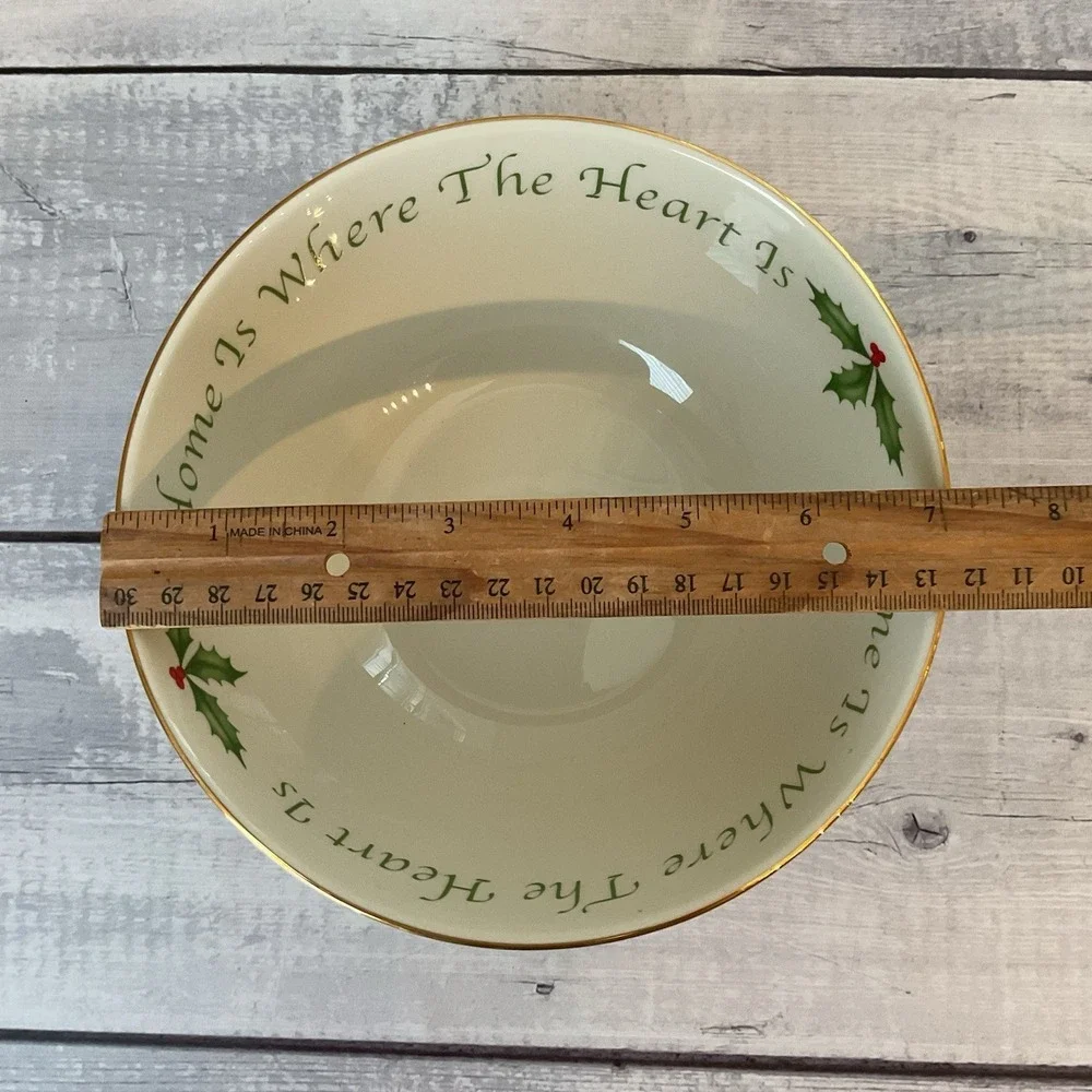 Lenox‎ Holiday Serving Bowl Home Is Where The Heart Is Sentiment Holly Berries